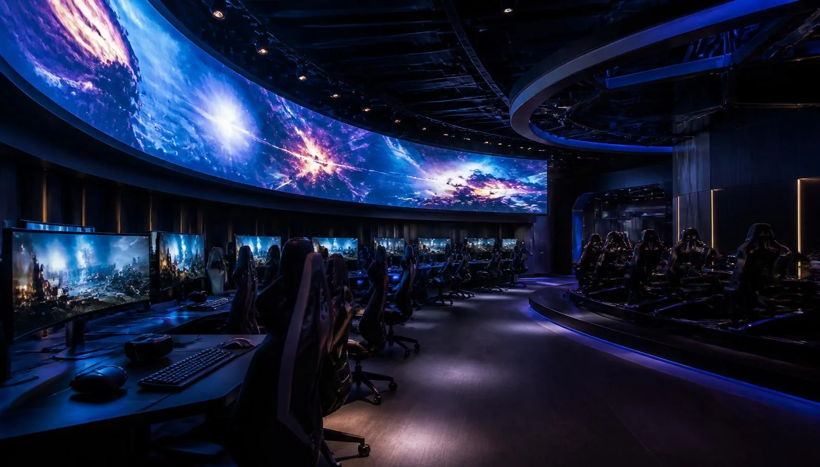 Concept render of the IMMERSE Arena competition floor with LED ribbon screen