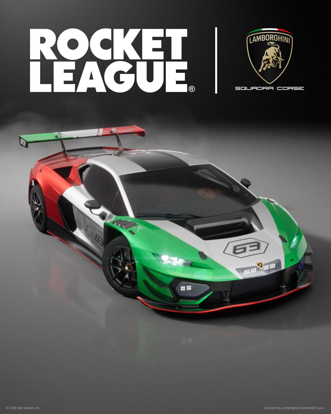 Rocket League x Lamborghini Squadra Corse key art