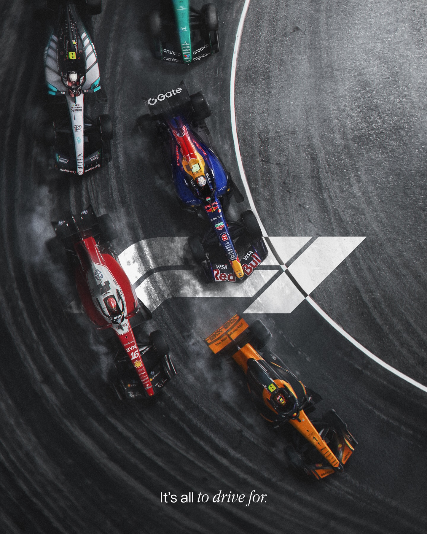 F1 key art: Formula 1 cars racing seen from above