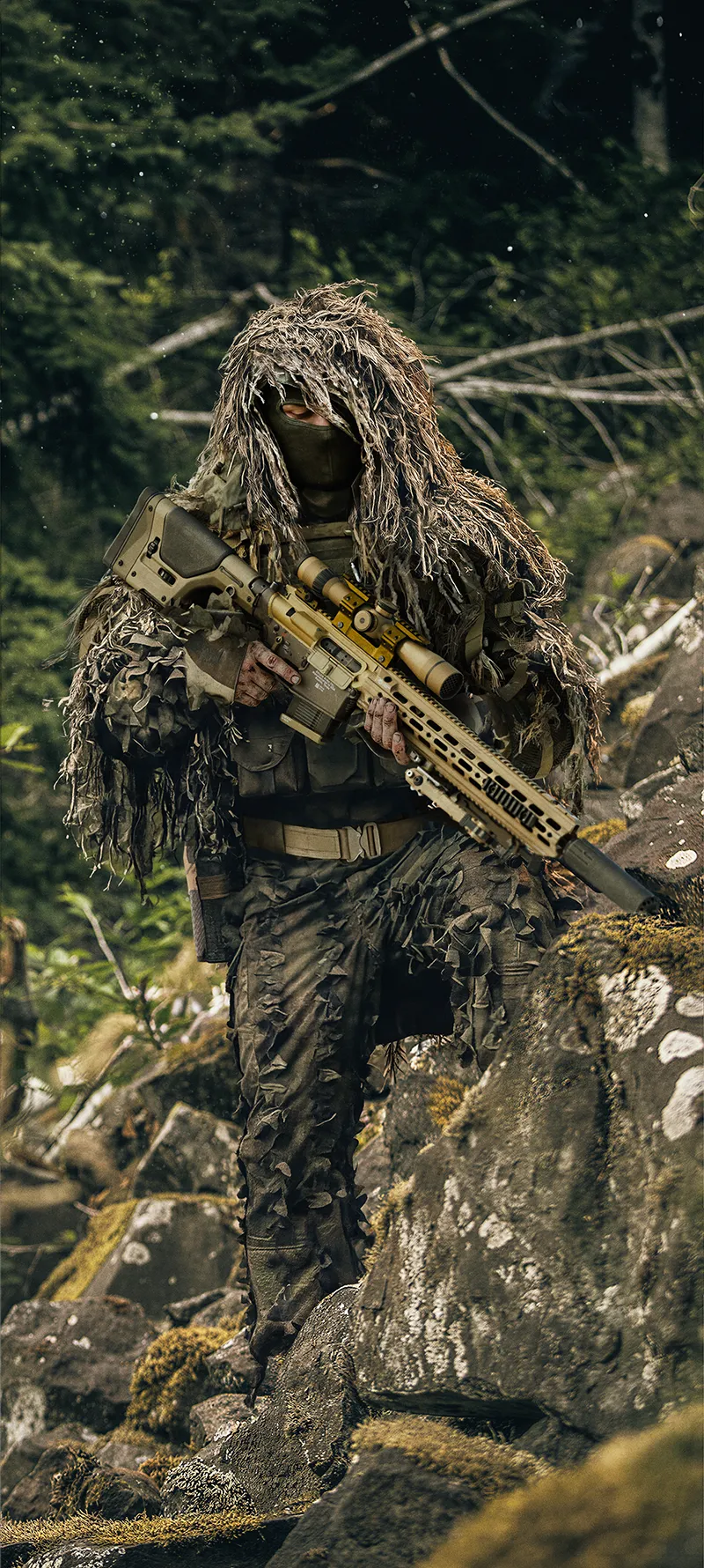 Modern Warfare-style artwork: sniper in a ghillie suit