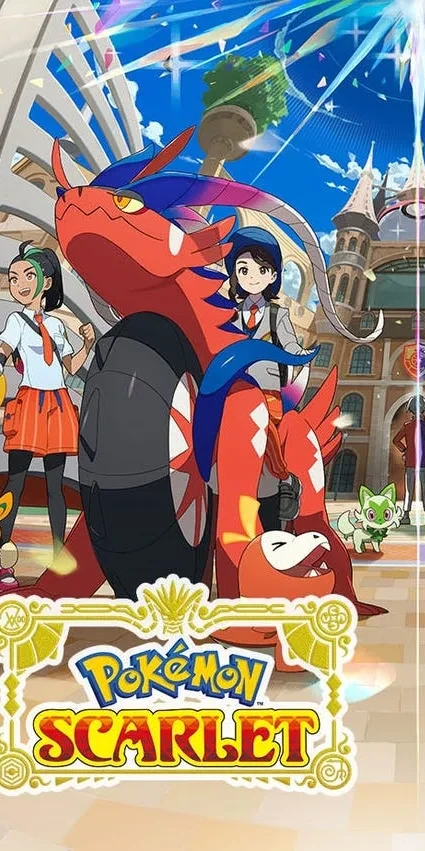 Pokémon Scarlet key art: Koraidon and academy students